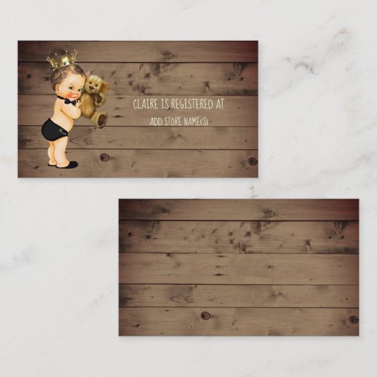 Prince Boy Baby shower Registry Insert Rustic Wood Informatiekaartje (Voorkant / Achterkant)