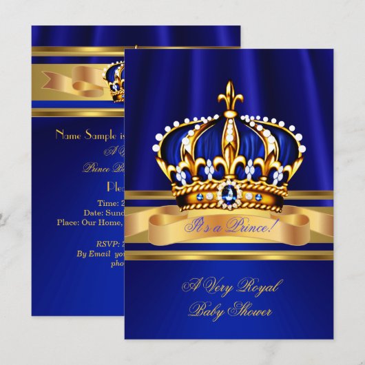 Prince Boy Baby shower Royal Blue Crown Kaart (Voorkant / Achterkant)