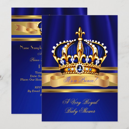 Prince Boy Baby shower Royal Blue Crown Kaart (Voorkant / Achterkant)
