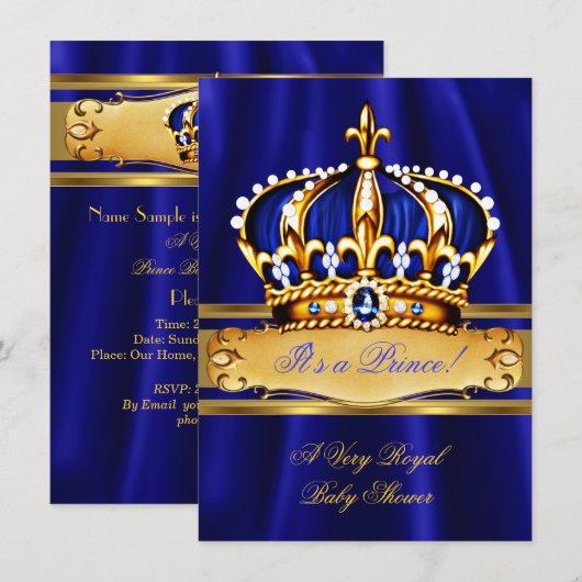 Prince Boy Baby shower Royal Blue Crown Kaart (Voorkant / Achterkant)