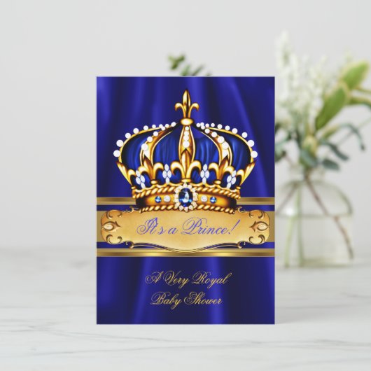 Prince Boy Baby shower Royal Blue Crown Kaart (Staand voorkant)