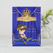Prince Boy Baby shower Royal Blue Drapes Brunette Kaart (Staand voorkant)
