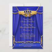 Prince Boy Baby shower Royal Blue Drapes Brunette Kaart (Achterkant)