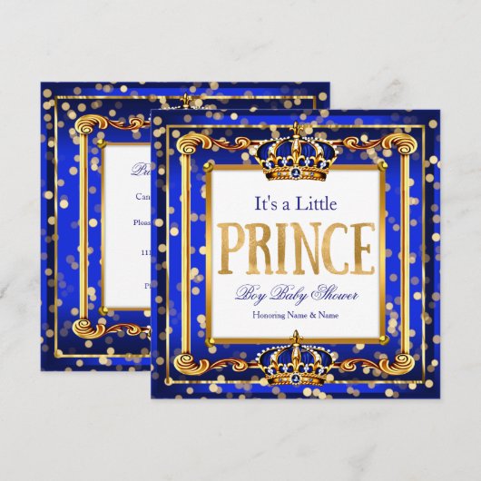 Prince Boy Baby shower Royal Blue Gold Bokeh Kaart (Voorkant / Achterkant)