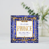 Prince Boy Baby shower Royal Blue Gold Bokeh Kaart (Staand voorkant)