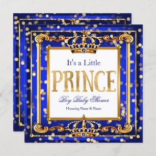 Prince Boy Baby shower Royal Blue Gold Bokeh Kaart