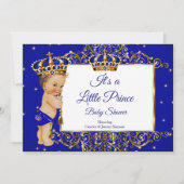 Prince Boy Baby shower Royal Blue Gold Brunette 2 Kaart (Voorkant)