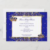 Prince Boy Baby shower Royal Blue Gold Brunette 2 Kaart (Achterkant)
