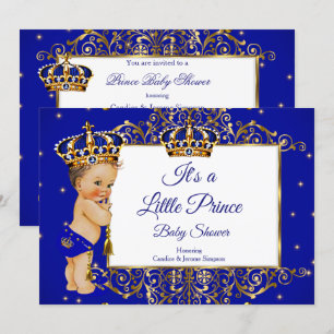 Prince Boy Baby shower Royal Blue Gold Brunette 2 Kaart