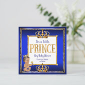 Prince Boy Baby shower Royal Blue Gold Brunette DK Kaart (Staand voorkant)