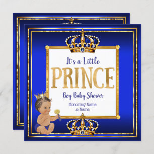 Prince Boy Baby shower Royal Blue Gold Brunette DK Kaart