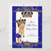 Prince Boy Baby shower Royal Blue Gold Brunette Kaart (Voorkant)