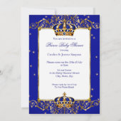 Prince Boy Baby shower Royal Blue Gold Brunette Kaart (Achterkant)