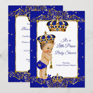 Prince Boy Baby shower Royal Blue Gold Brunette Kaart