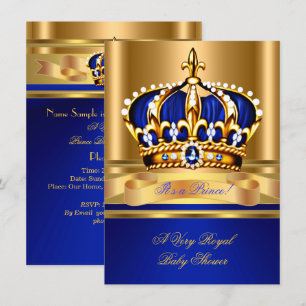 Prince Boy Baby shower Royal Blue Gold Crown 2 Kaart