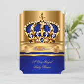 Prince Boy Baby shower Royal Blue Gold Crown 2 Kaart (Staand voorkant)