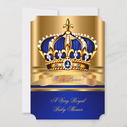Prince Boy Baby shower Royal Blue Gold Crown 2 Kaart (Voorkant)