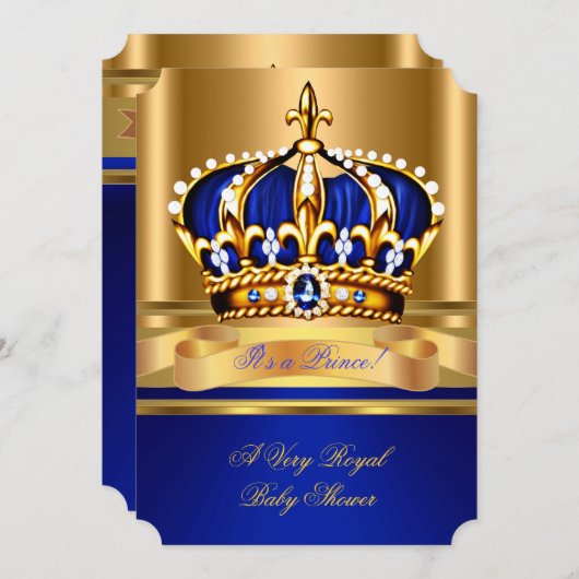 Prince Boy Baby shower Royal Blue Gold Crown 2 Kaart (Voorkant / Achterkant)