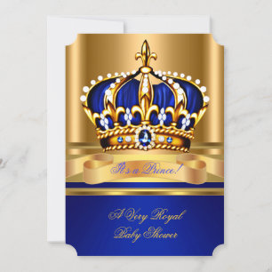 Prince Boy Baby shower Royal Blue Gold Crown 2 Kaart