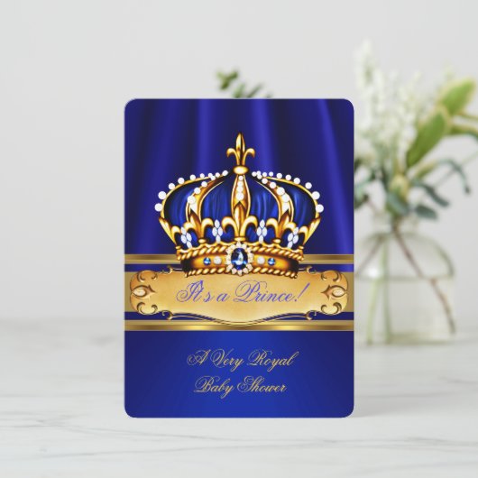 Prince Boy Baby shower Royal Blue Gold Kaart (Staand voorkant)