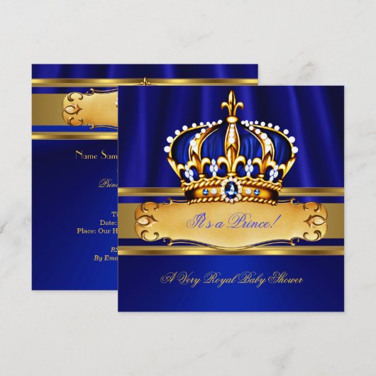 Prince Boy Baby shower Royal Blue Gold Kaart (Voorkant / Achterkant)