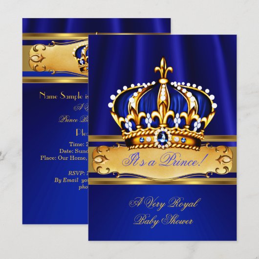 Prince Boy Baby shower Royal Blue Gold Kaart (Voorkant / Achterkant)