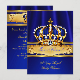 Prince Boy Baby shower Royal Blue Gold Kaart