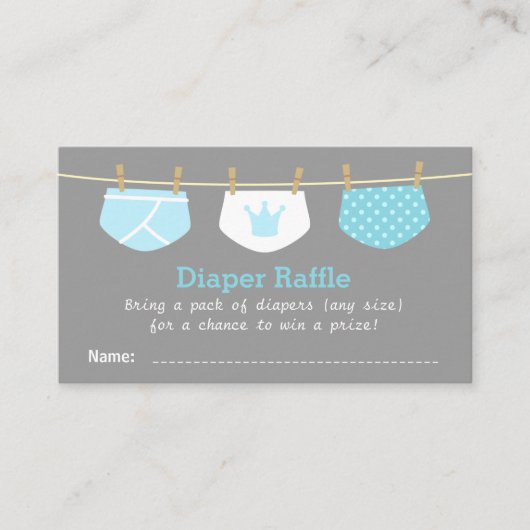 Prince Boy Baby shower, Schattigee Luier Raffle Ti Informatiekaartje (Voorkant)