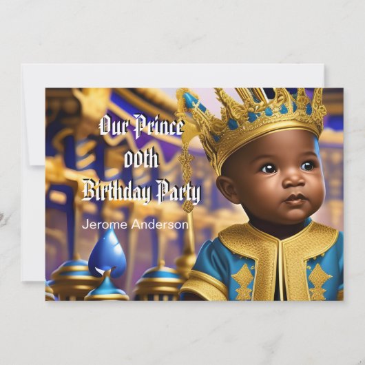 Prince Boy Birthday Blue Gold African American Ame Kaart (Voorkant)