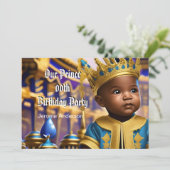 Prince Boy Birthday Blue Gold African American Ame Kaart (Staand voorkant)