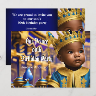 Prince Boy Birthday Blue Gold African American Ame Kaart