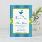 Prince Carriage Blue Green Stripes Baby shower Kaart (Staand voorkant)