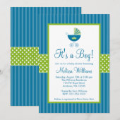 Prince Carriage Blue Green Stripes Baby shower Kaart (Voorkant / Achterkant)
