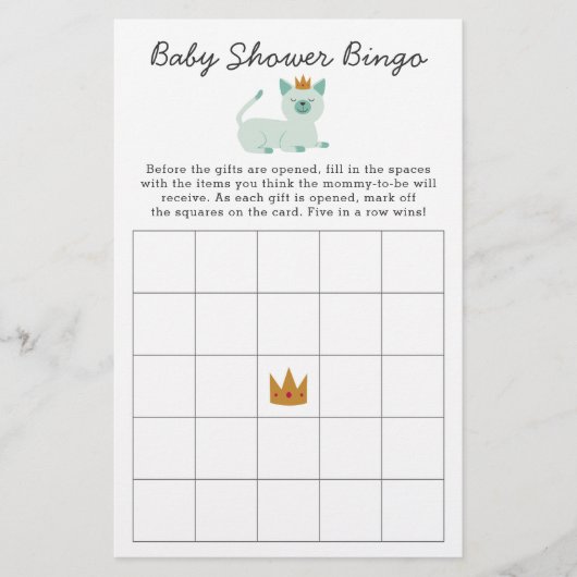 Prince Cat Bingo Baby shower Game (Voorkant)