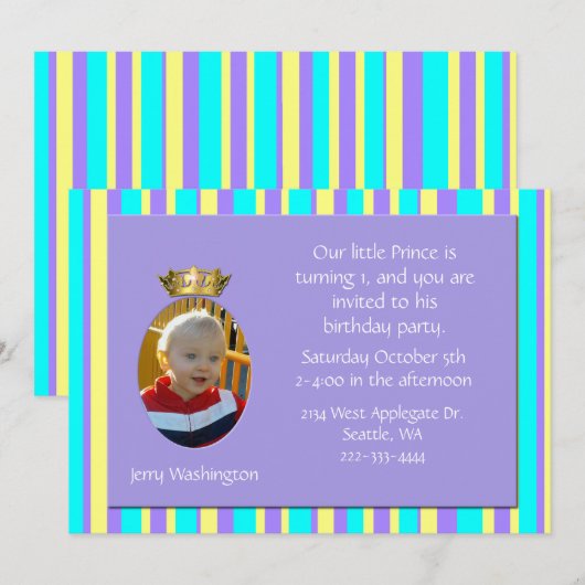 Prince Charming Crown Birthday Party Invitation Kaart (Voorkant / Achterkant)