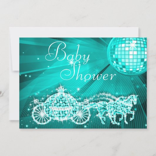 Prince Coach & Horses Disco Ball Baby shower Kaart (Voorkant)