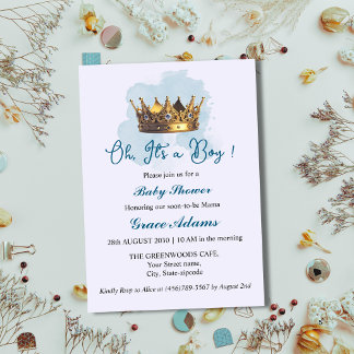 Prince Crown (baby boy) Baby Shower Invitation Kaart