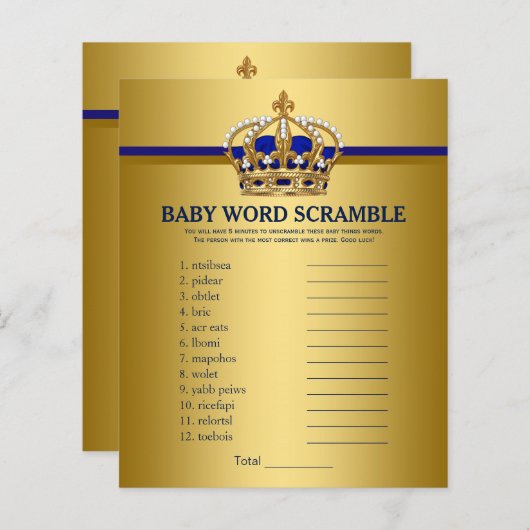 Prince Crown Baby shower Games (Voorkant / Achterkant)