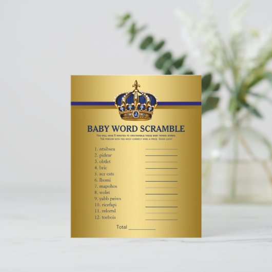 Prince Crown Baby shower Games Word Scramble (Staand voorkant)