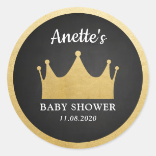 Prince Crown   Baby shower Gold Foil   Chalkboard Ronde Sticker