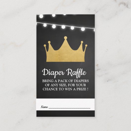 Prince Crown | Baby shower Gold Folie Luier Raffle Informatiekaartje (Voorkant)