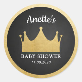 Prince Crown | Baby shower goudfolie | Krijtbord Ronde Sticker