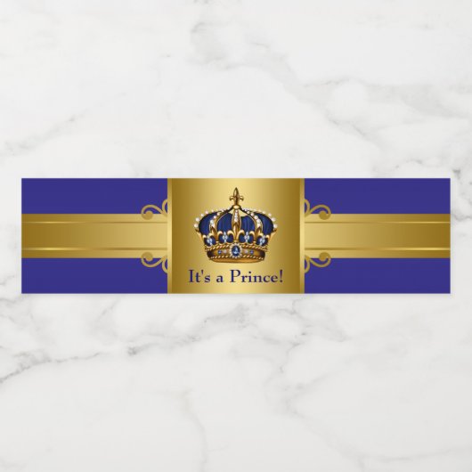 Prince Crown Baby shower Waterflesetiketten Waterfles Etiket (Enkel label)
