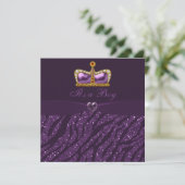 Prince Crown, Heart & Zebra Glitter Baby shower Kaart (Staand voorkant)