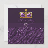 Prince Crown, Heart & Zebra Glitter Baby shower Kaart (Voorkant)