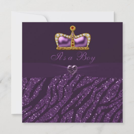 Prince Crown, Heart & Zebra Glitter Baby shower Kaart (Voorkant)