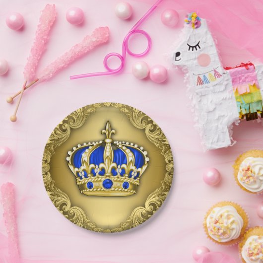 Prince Crown Royal Blue Prince Baby shower Papieren Bordje (Feest)