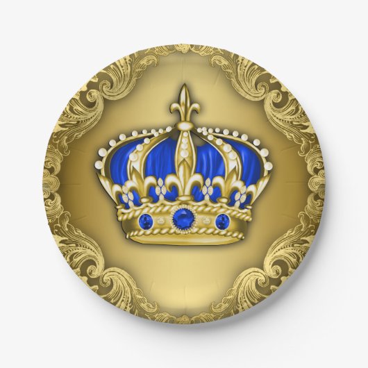 Prince Crown Royal Blue Prince Baby shower Papieren Bordje (Voorkant)