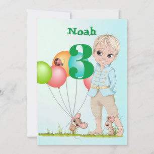 Prince Cute Blue Green Mouse Age Birthday Kaart