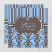 Prince Damask & Stripe Black & Blue Baby shower Kaart (Voorkant / Achterkant)